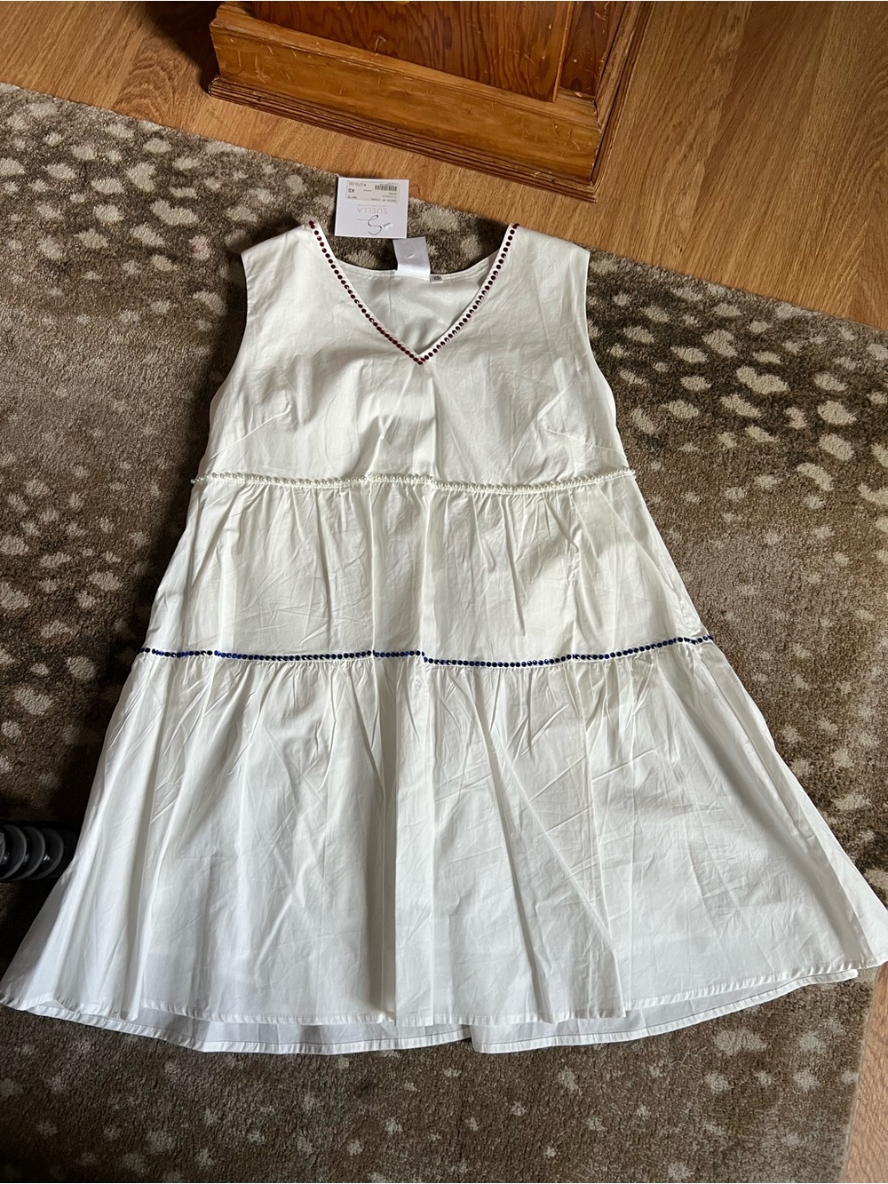 QUEEN OF SPARKLES White American Flag Sleeveless Tiered Mini Dress